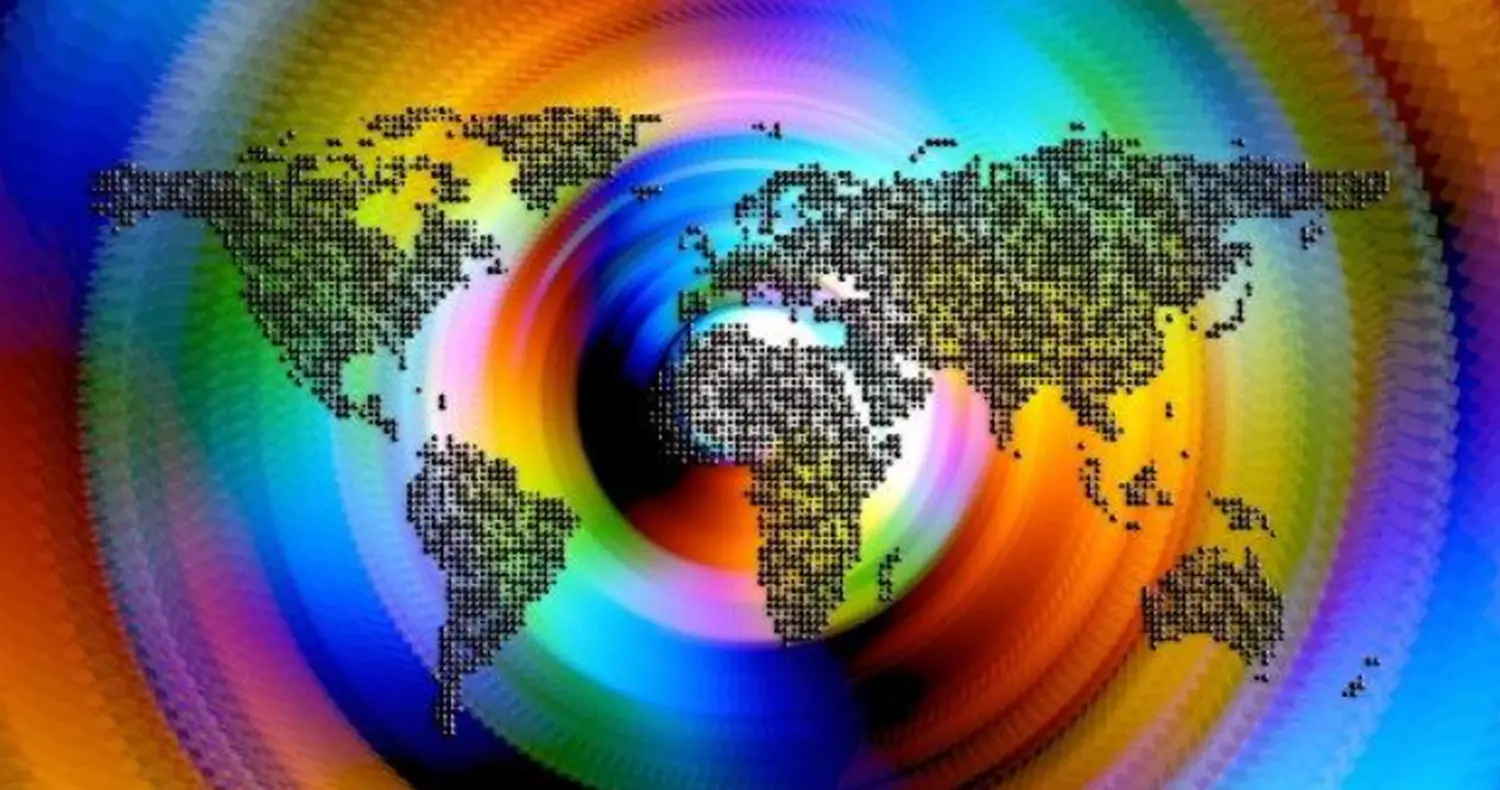 enHealing - Energetischen Praxis, persönlichen Entwicklung und Vitalstoffberatung - Eine Weltkarte aus kleinen Punkten vor einem lebendigen, mehrfarbigen Wirbelhintergrund.